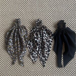 Set of Three Hair Scrunchies - Floral, Leopard, Black